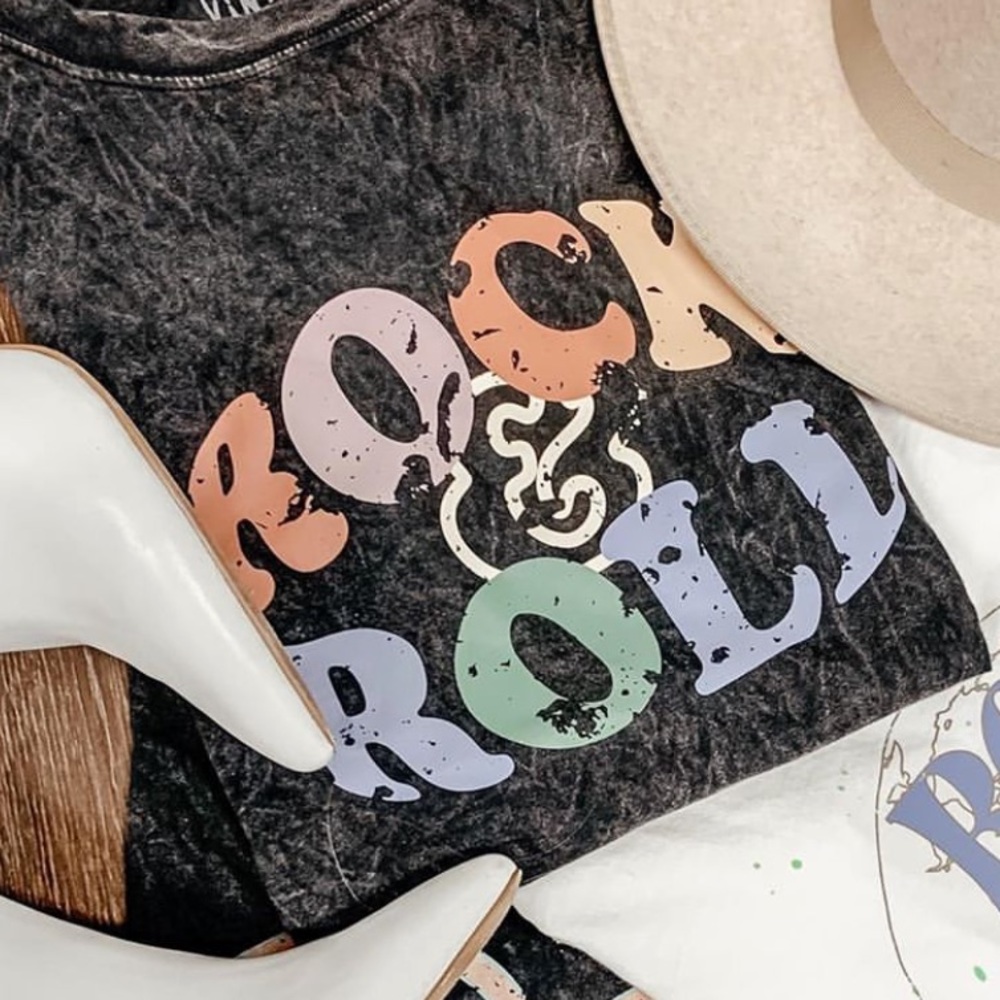 . Rock & Roll Mineral Wash Short Sleeve Graphic T-Shirt - Picture 2 of 14